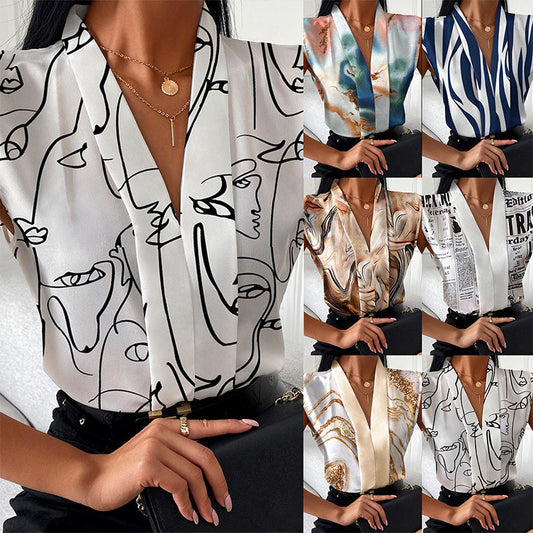 Trendy V-hals top met print en mouwloos model voor dames