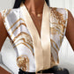 Trendy V-hals top met print en mouwloos model voor dames