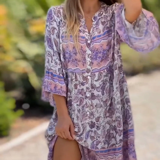 🎁2026 Nieuw binnen 50% KORTING💥🔥🔥✨Dames Floral V-halsjurk