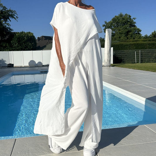 🌸Zomerkortingen 50% KORTING🌸Eenkleurige off-shoulder top & broekenset