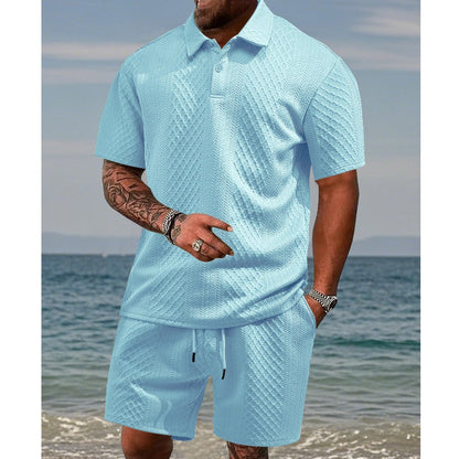 🔥Hot Sale 50% korting💥Heren ruitpatroon top met omslagkraag, korte mouwen en korte broek met trekkoord, 2-delige set