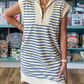 🛍️Laatste dag van de uitverkoop: 50% KORTING💃Casual gestreepte gebreide jurk met ritssluiting bij de hals en kapmouwtjes