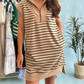 🛍️Laatste dag van de uitverkoop: 50% KORTING💃Casual gestreepte gebreide jurk met ritssluiting bij de hals en kapmouwtjes