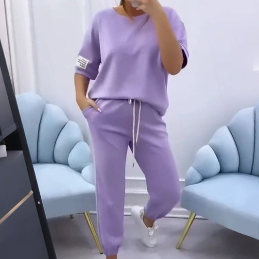 🔥Nieuw binnen 50% KORTING🎁⏰ Dames Casual Effen Top & Broek Set