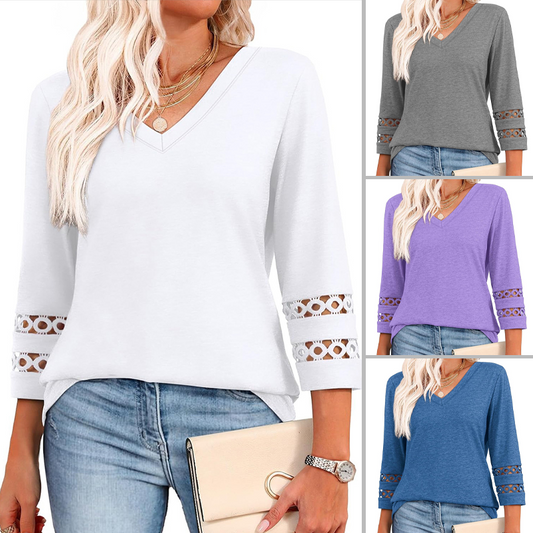 🎁2026 Nieuw binnen 50% KORTING💥Dames Casual Top met V-hals en Effen Kleur