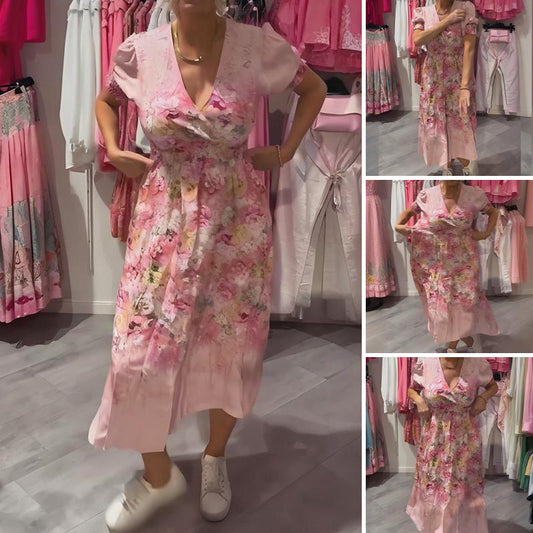 🎁2026 Nieuw binnen 50% KORTING💥🌸Elegante lange jurk met bloemenprint en V-hals voor dames🌸