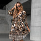 🎁2026 Nieuw binnen 50% KORTING💥🔥Elegante V-hals jurk met lange mouwen en print 👗 – Flatteus voor lente-theekransjes/date nights