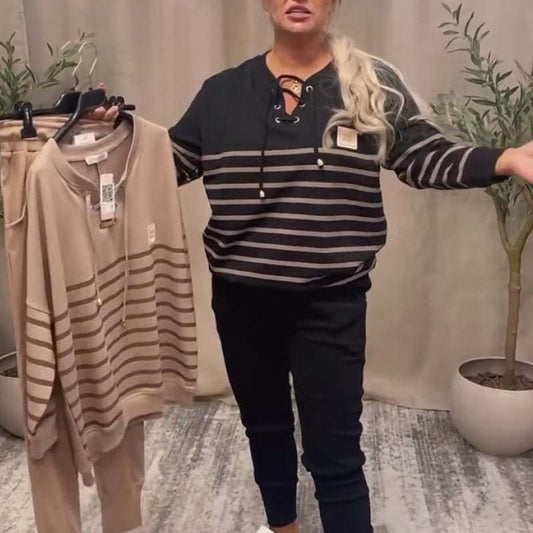 🎁2026 Nieuw binnen 50% KORTING💥Casual gestreepte top & enkellange broek set