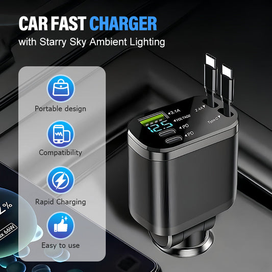 🚗 50% KORTING! ✨ Snelle autolader met sterrenhemelverlichting – modern en praktisch 🌟