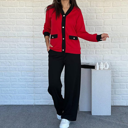 Casual tweedelige set voor dames met kleurblokken