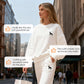 Dames set van twee stukken: geborduurde top met lange mouwen en ronde hals en broek