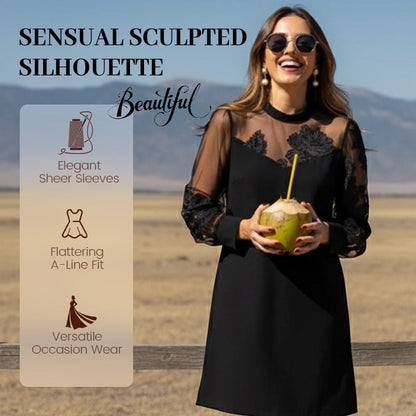 Elegante midi-jurk met A-lijn en mouwen van mesh