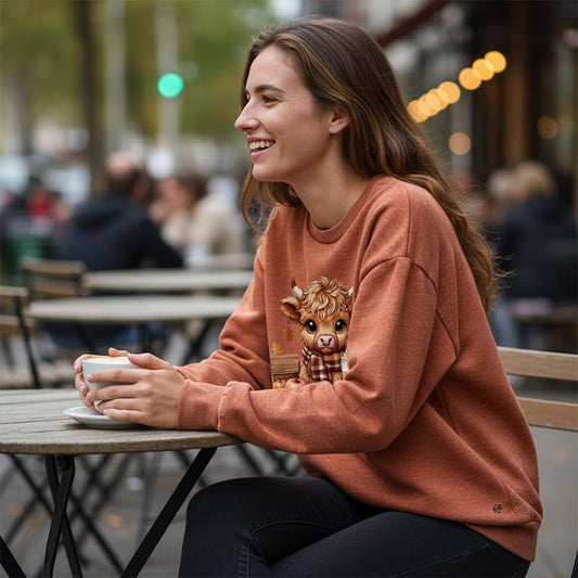 Leuke herfsttrui voor dames met hooglandkoe