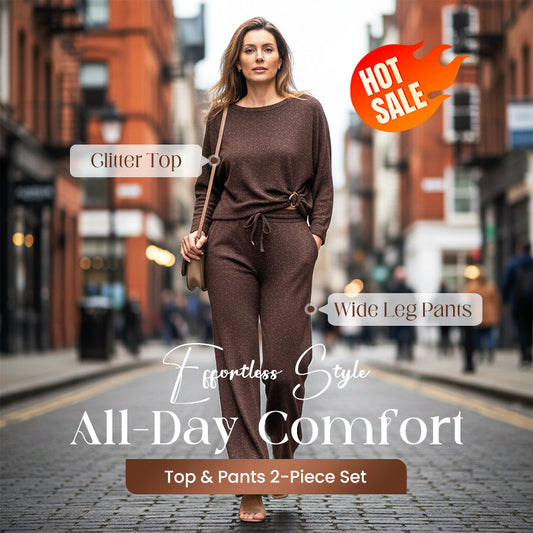 Glittertop en wijde broek voor dames, 2-delige set