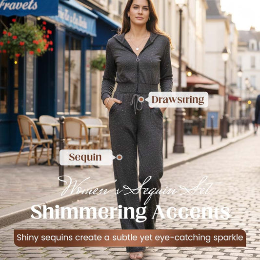 Damesjas met capuchon en pailletten & broek met trekkoord