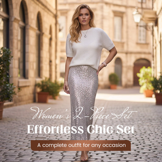 ✨Nieuwjaarsaanbieding 2026👚Tweedelige damesset: gebreide top en paillettenrok💕