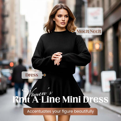 🎁2026 Nieuw binnen 50% KORTING💥Damesjurk met hoge kraag, A-lijn en mini-lengt