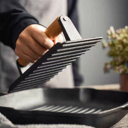 🎁2026 Nieuw binnen 50% KORTING💥Gietijzeren steak- en hamburgerpers met houten handvat