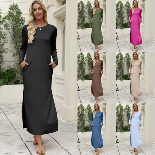 📢 50% KORTING!! ⏰ Maxi-jurk met lange mouwen voor dames – Zijzakken, zijsplit en 7 veelzijdige kleuren voor een moeiteloze stijl! 🌸