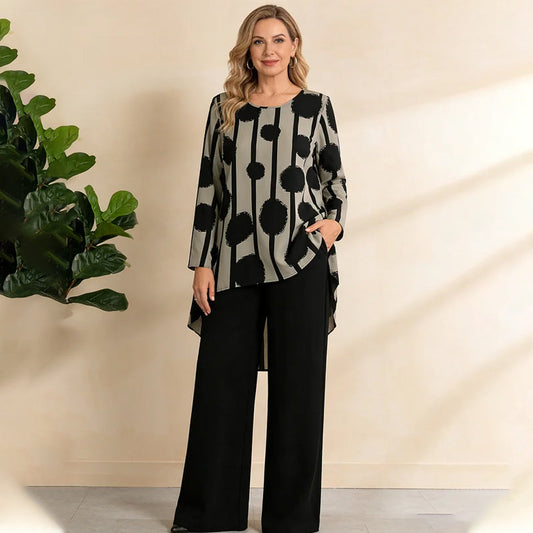⏳Tijdelijke korting van 50%⏰Asymmetrische top en broek met print voor dames👚👖