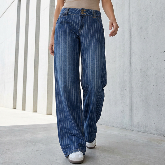🔥 Hot Sale 50% KORTING 🔥 Dames Y2K gestreepte laag uitgesneden jean