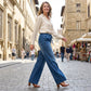 🥰👖Damesjeans met trekkoord in de taille en wijde pijpen