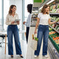 🥰👖Damesjeans met trekkoord in de taille en wijde pijpen