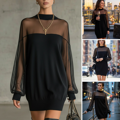 🎁2026 Nieuw binnen 50% KORTING💥Doorzichtige Mesh Mock Neck Minijurk