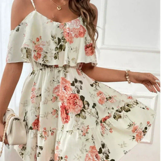 ⏰🎁 50% KORTING – Dames Boho Jurk met Bloemenprint & Open Schouders | Licht, Comfortabel & Perfect voor Lente Uitjes