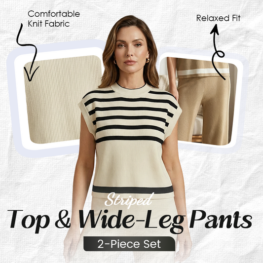 🎁2026 Nieuw binnen 50% KORTING💥Tweedelige set die comfort en stijl moeiteloos combineert💕Gestreepte Top & Wijde Broek – Jouw Nieuwe Zomercombi
