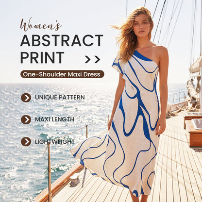 🎁2026 Nieuw binnen 50% KORTING💥Maxi-Jurk Met Abstracte Print & Één Schouder – Opvallend Elegant