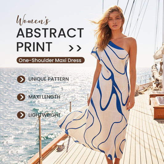 🎁2026 Nieuw binnen 50% KORTING💥Maxi-Jurk Met Abstracte Print & Één Schouder – Opvallend Elegant