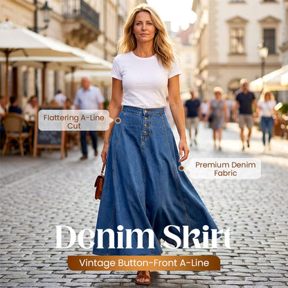📢📢 50% KORTING!!👗 Vintage A-lijn maxirok – hoog taille, tijdloos & veelzijdig! ✨🌸