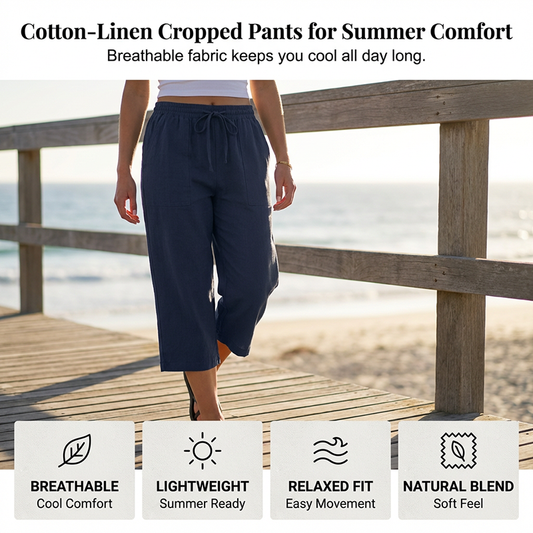 👖 LIMITED TIME 50% OFF! 🌿 Women's Cotton-Linen Blend Cropped Pants – Wide Leg, Elastic Waist, Pockets 🌱
