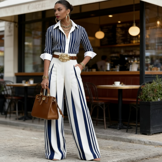 🟥 Zomer Uitverkoop – 60% Korting – 2-delige Dames Set | Gestreept Shirt & Wijde Broek | Comfortabel & Stijlvol
