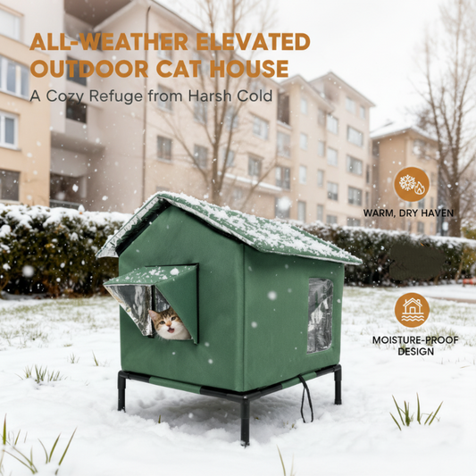 🏠 Slechts voor korte tijd: 50% korting + gratis verzending! 🐈 Verhoogd kattenhuis voor buiten, geschikt voor alle weersomstandigheden – waterdicht, geïsoleerd, opvouwbaar 🌧️