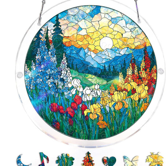 Acryl puzzel met zonsondergang en zee om aan het raam te hangen