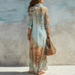 🎁Nieuwe collectie 50% korting💥Elegante maxi-jurk met retroprint | Boho V-hals jurk met knoopjes | Ademende zomerjurk voor strandvakantie