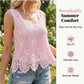 👕 FLASH SALE 50% KORTING! 🌸 Mouwloze top van gehaakt kant – vierkante halslijn, geschulpte zoom, ademend, 5 kleuren, S-2XL 🏆