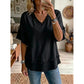 🏖️ZOMERUITVERKOOP 25,98!!💥Meer dan 50.000 verkocht💕Dames boho V-hals T-shirt met gerafelde randen 🌿 – Losse pasvorm, ademende zomertop van zacht katoen👚