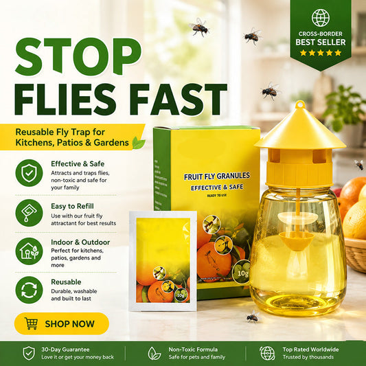 ❄️Zomerfresh 50% Korting!🌿Herbruikbare Vliegenval met Lokstof – Insecticidevrije Fruitvliegenvanger voor Keuken, Terras & Tuin