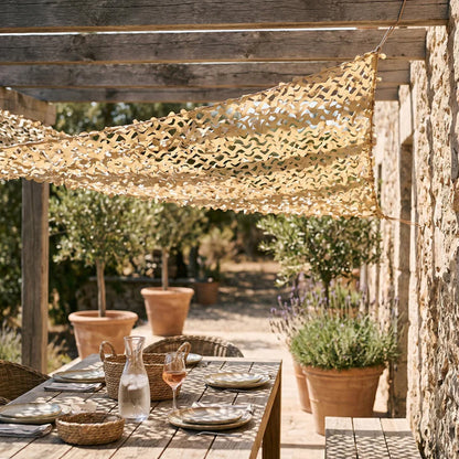 Versterkt camouflagenet voor terraspergola's en tuinhuisjes