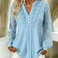 Dames-top met V-hals, lange mouwen en patchwork van kant