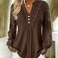 Dames-top met V-hals, lange mouwen en patchwork van kant