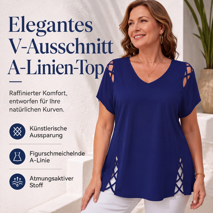 Damestop met korte mouwen, V-hals en gekruist design