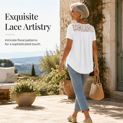 ✨Superaanbieding – 50% korting! ✨Elegant T-shirt met kant bij de hals