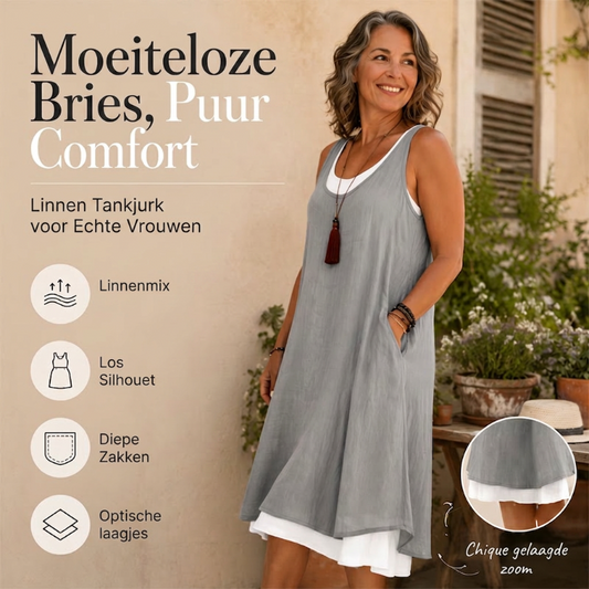 ⏰ Laatste dag sale! 50% korting 💃 Dames casual losvallende mouwloze nep-tweedelige tankjurk.
