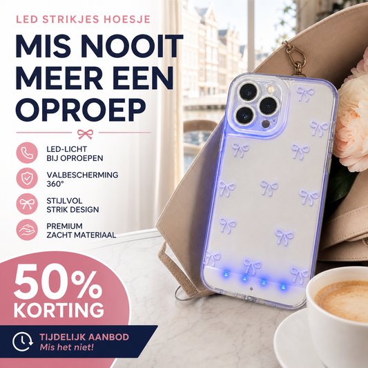 📱✨ 50% KORTING! Stop met het missen van oproepen in je tas! Dit LED-hoesje licht op als een vuurtoren bij elke melding, beschermt je telefoon tegen vallen, en ziet er nog stylish uit ook!