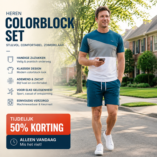 👕 50% KORTING NU! 🎨 Heren Colorblock T-shirt & Shorts Set – Zachte katoen & ademend – Perfect voor zomer, sport of ontspanning – stijlvol en comfortabel 🩳✨